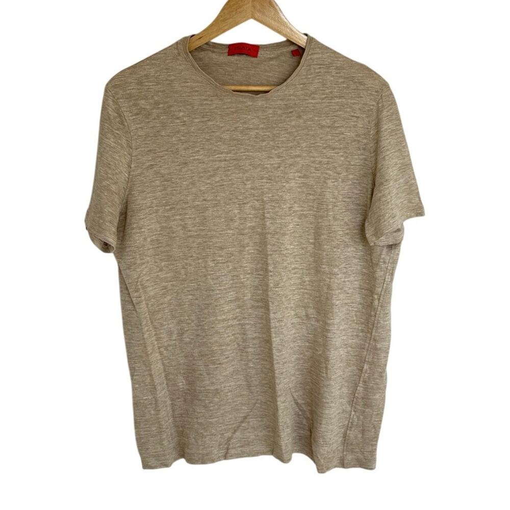 ISAIA Napoli 100% Linen Knit Crew Neck T Shirt Beige Made Italy Mens L MCI154